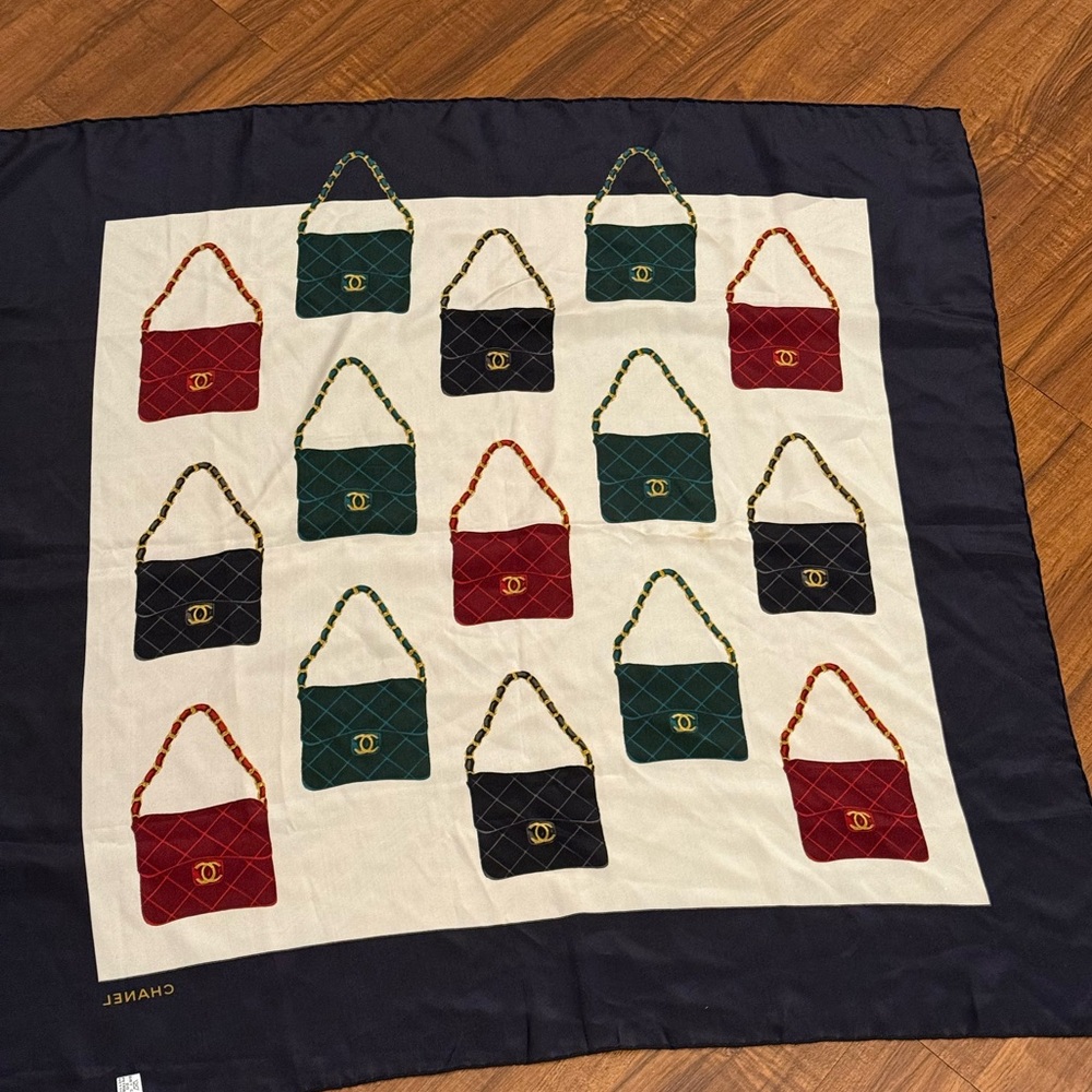 Chanel Multicolor Silk Scarf with Bag Print RARE - Picture 6 of 9